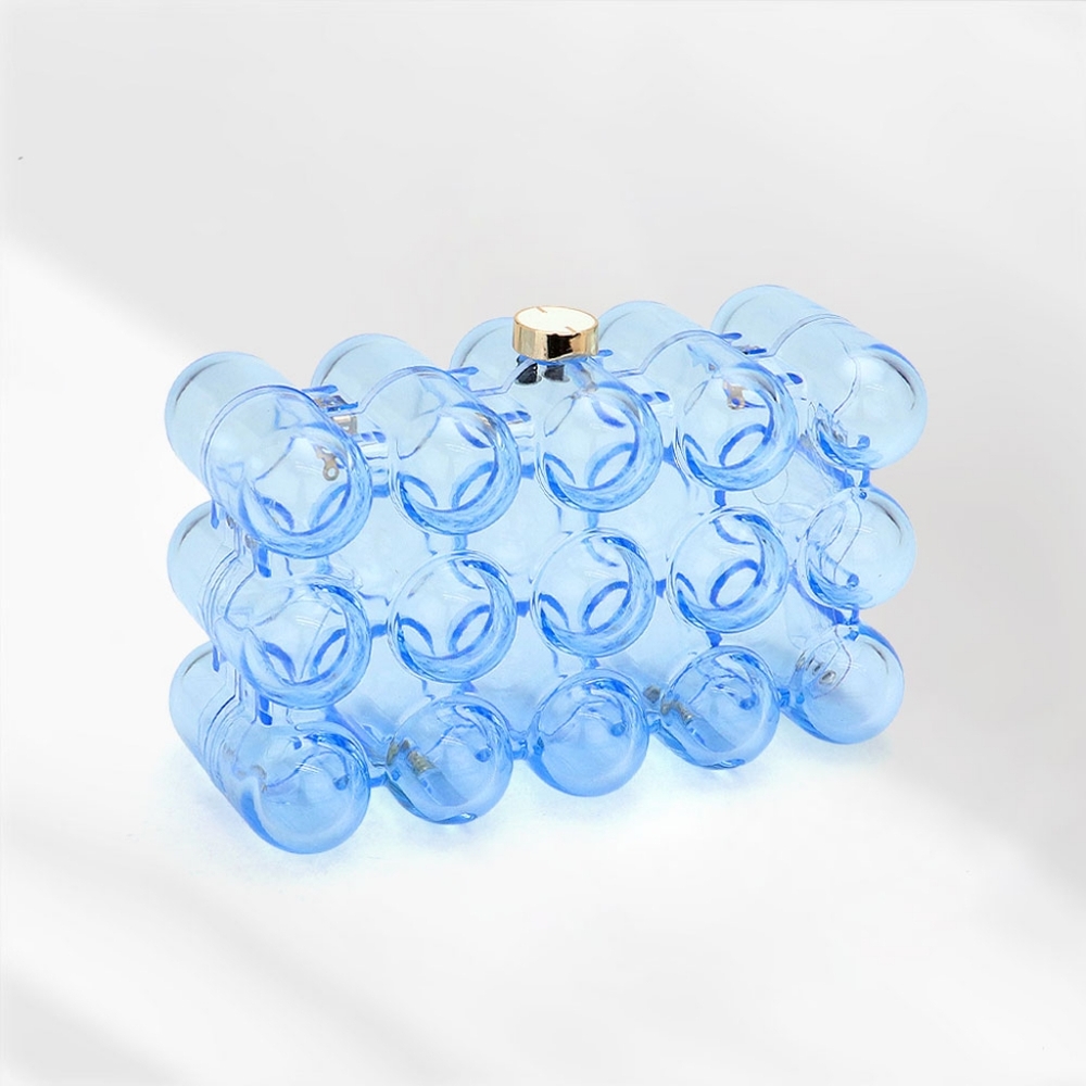 Bubble Transparent Clear Box CrossBody Purse Clutch Bag Blue Women Accessory